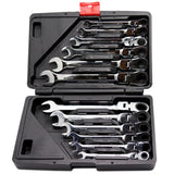 12 Pcs Metric 8-19mm Flexible Head Spanner Gear Ratchet Wrench Cr-V Steel Set