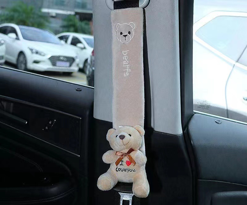 2 pcs  Cute Animal Fabric Seat Belt Covers | Pink Cat, Brown Dog, Teddy Bear