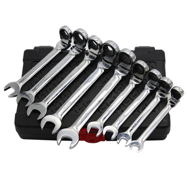 12 Pcs Metric 8-19mm Flexible Head Spanner Gear Ratchet Wrench Cr-V Steel Set