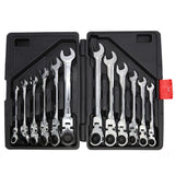 12 Pcs Metric 8-19mm Flexible Head Spanner Gear Ratchet Wrench Cr-V Steel Set